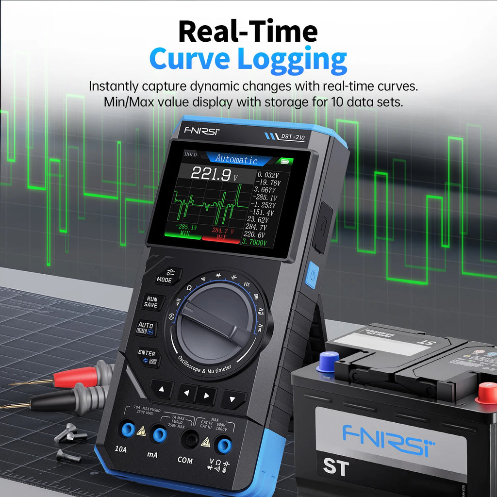 FNIRSI DST-210 and DST-201 3IN1 Digital Multimeter Oscilloscope Signal Source 19999 Counts 10MHz/1MHz Portable Electrician Tool Blackbox Automotive Diagnostics