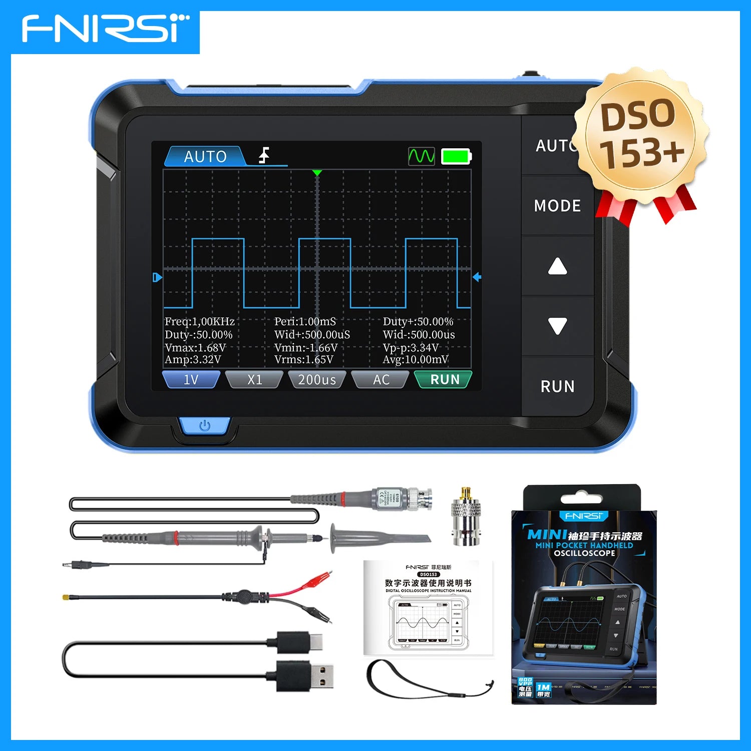 FNIRSI New DSO510 DSO152 DSO153 Mini Handheld Digital 2 IN 1 Oscilloscope Portable 48MS/s 10MHz Bandwidth Electronic Repair Tool Blackbox Automotive Diagnostics