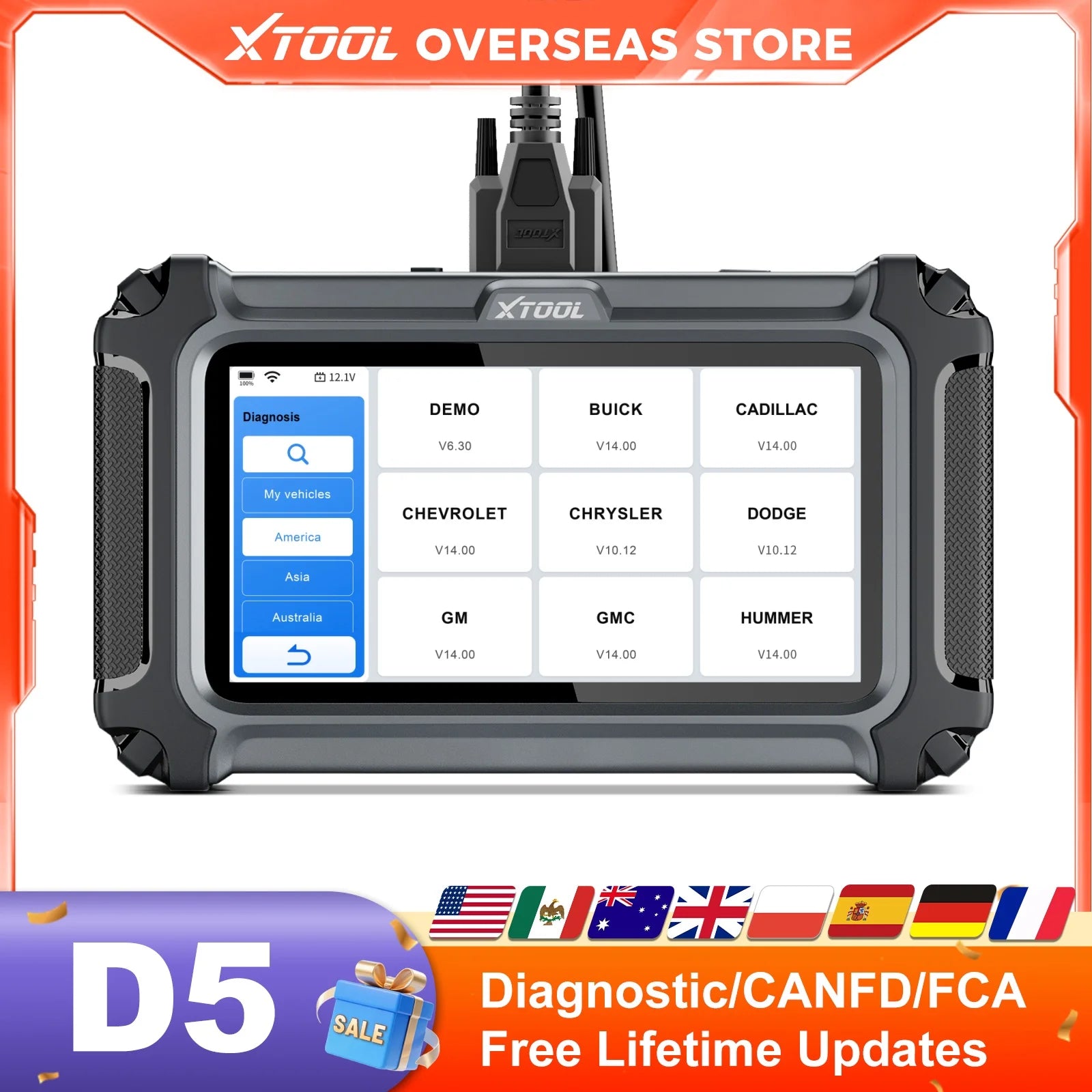 XTOOL D5 OBD2 Car Diagnostic Tool Auto VIN Automotive Scanner OIL Reset Injector Code Built-in FCA/CANFD Lifetime Free Update Blackbox Automotive Diagnostics