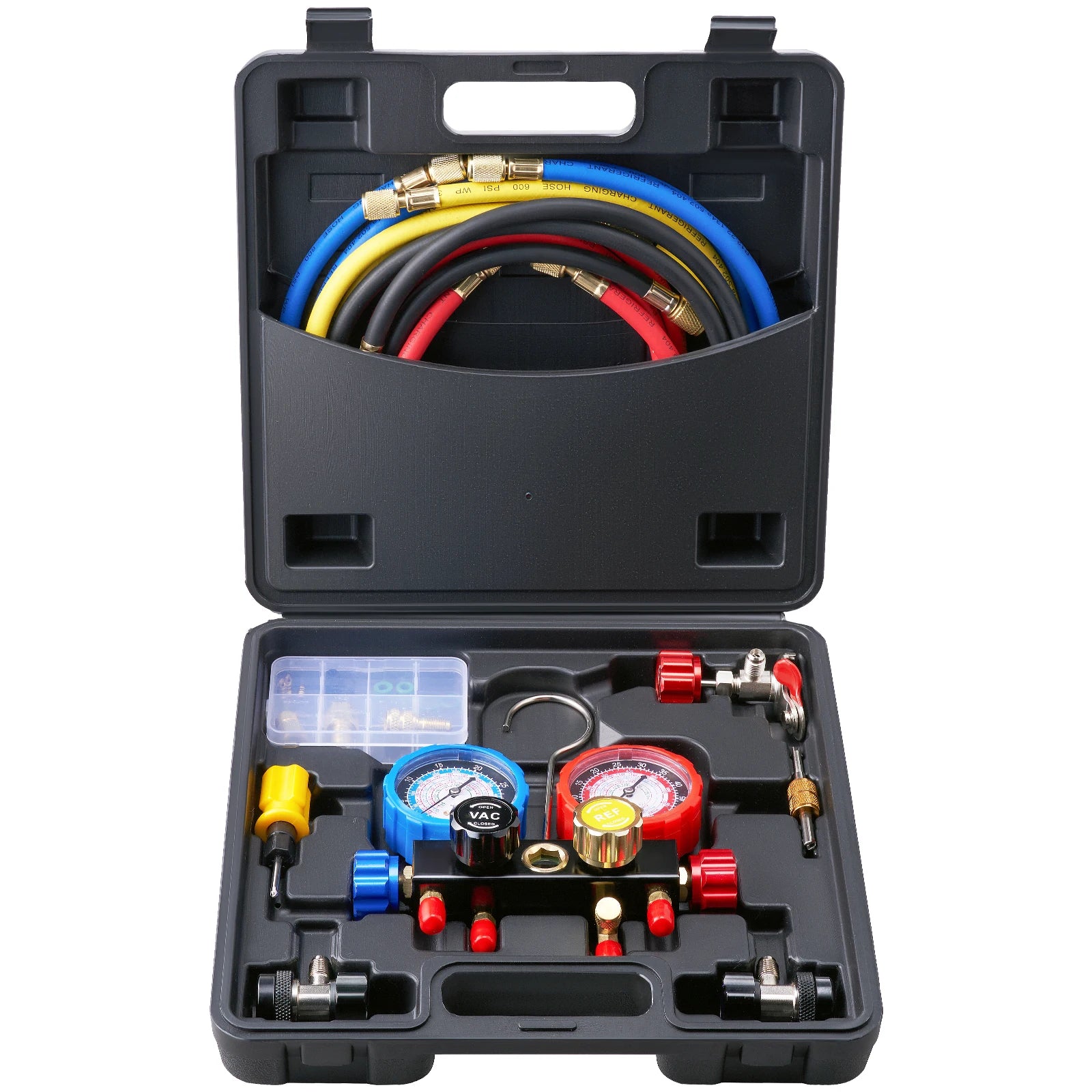 SucceBuy 4 Way AC Gauge-AC Manifold Gauge Set 5ft Hoses for R134A/R22/R12/R410A Work on Car Auto Freon Charging and Evacuation Blackbox Automotive Diagnostics