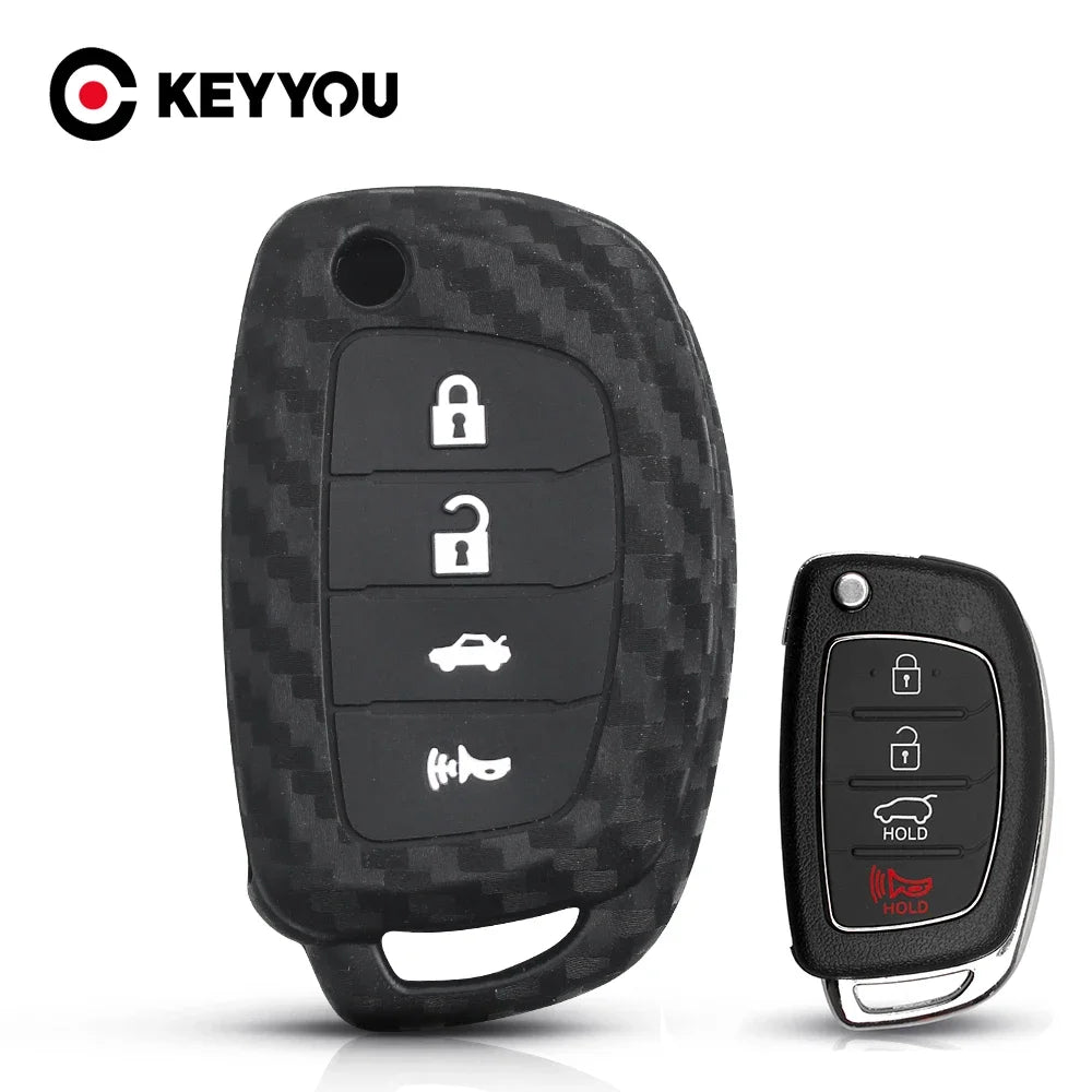 KEYYOU 4 Button Silicone Car Key Case For Hyundai i25 ix35 Sonata 2017 2018 2019 For Car Accessories Key Case Carbon Key Blackbox Automotive Diagnostics