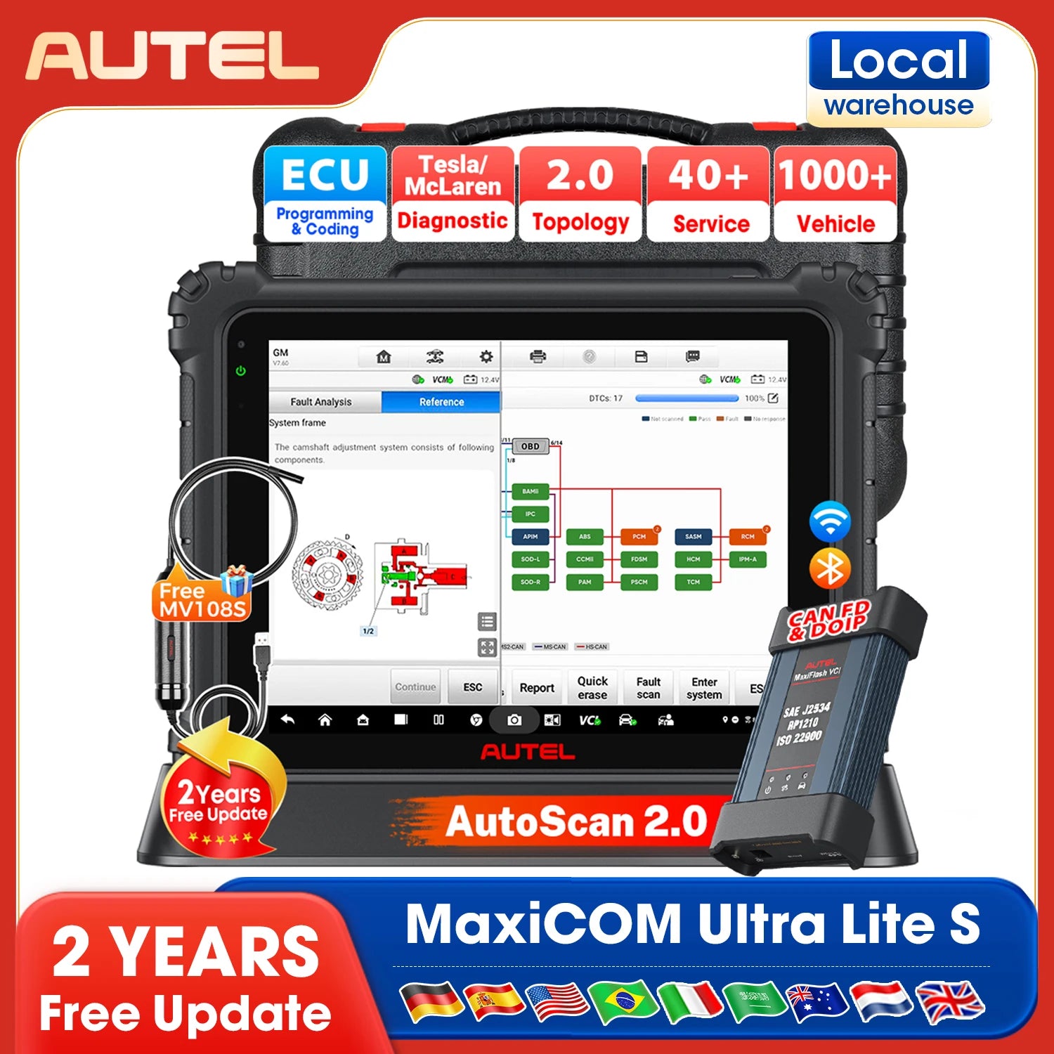 Autel MaxiCOM Ultra Lite S Automotive Diagnostic Scanner ECU Programming Coding Tool Topology 2.0 40+ Service 2-Year Free Update Blackbox Automotive Diagnostics
