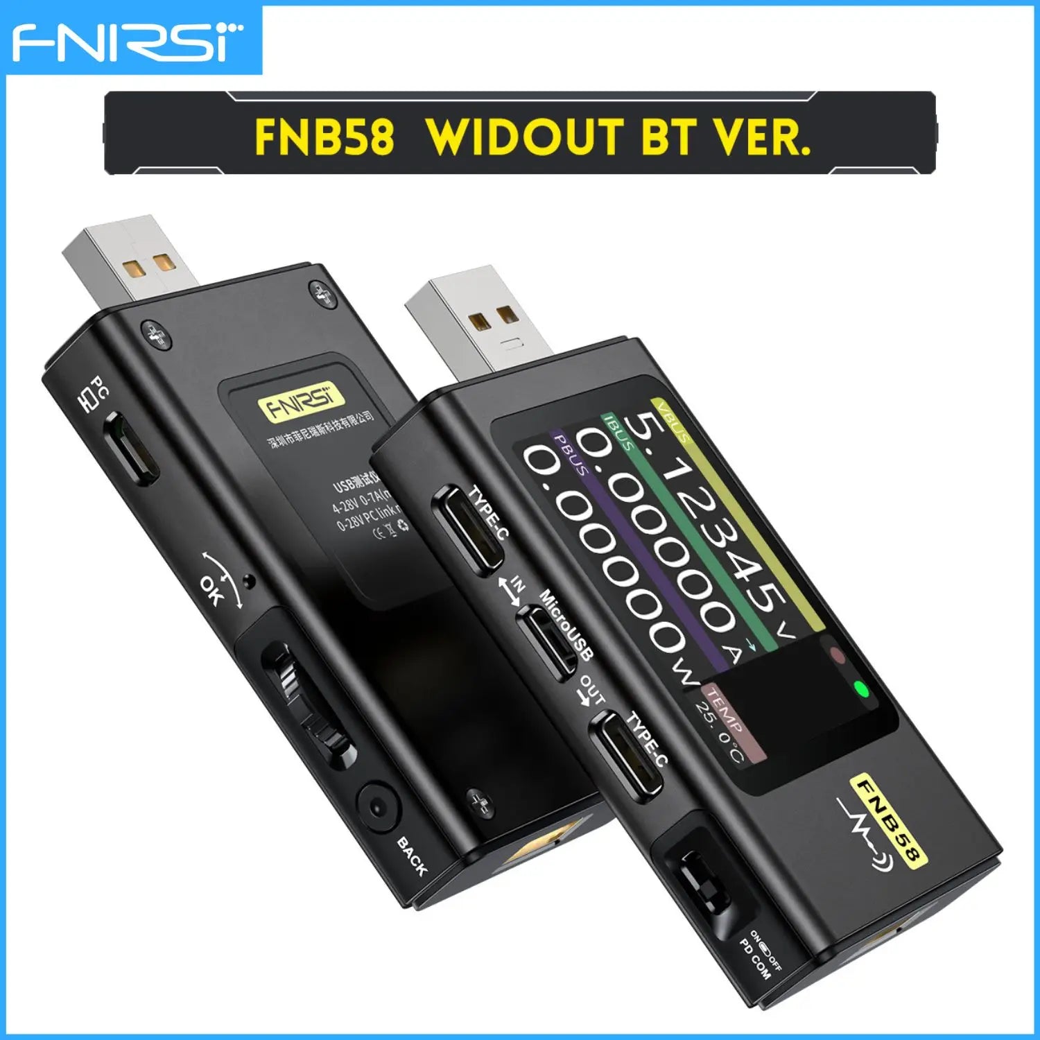 FNIRSI-FNB58 USB Tester Voltmeter Ammeter TYPE-C Fast Charge Detection Trigger Capacity Measurement Ripple Measurement Blackbox Automotive Diagnostics