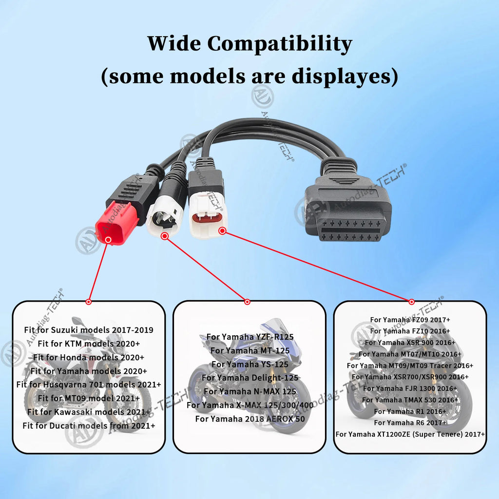 3-in-1 OBD2 Diagnostic Adapter Cable for Yamaha Motorcycle Kline Honda CRF KTM,Fit Euro 5 3pin+4pin+6pin to 16pin Connector Blackbox Automotive Diagnostics