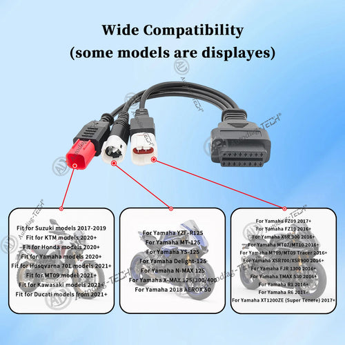 3-in-1 OBD2 Diagnostic Adapter Cable for Yamaha Motorcycle Kline Honda CRF KTM,Fit Euro 5 3pin+4pin+6pin to 16pin Connector Blackbox Automotive Diagnostics