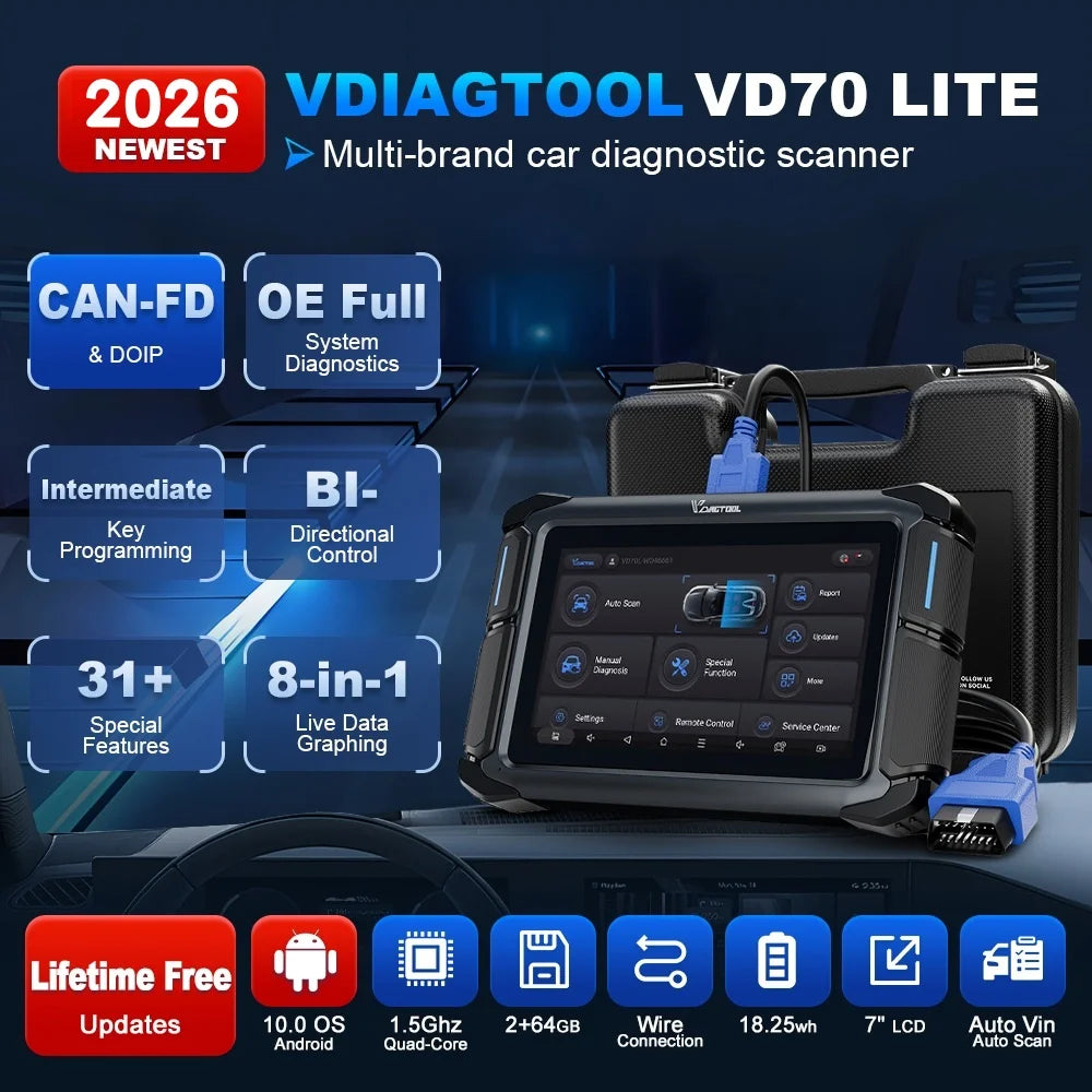 VDIAGTOOL VD70 Lite OBD2 Automotive Scanner Bi-Directional Car Diagnostic Key Tool Programmer with 31+Reset DOIP Free Updates Blackbox Automotive Diagnostics