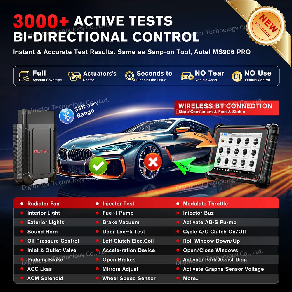Autel MaxiCOM MK900BT Scanner MK900 BT Diagnostic Tool Bidirectional Scanner with CAN FD/DoIP, Upgraded of MK808BT MK808S MK900 Blackbox Automotive Diagnostics