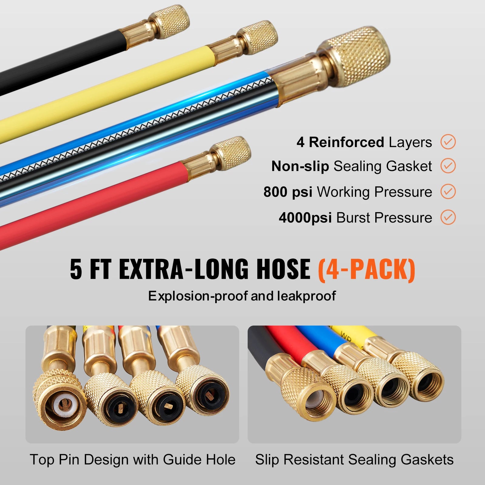 SucceBuy 4 Way AC Gauge-AC Manifold Gauge Set 5ft Hoses for R134A/R22/R12/R410A Work on Car Auto Freon Charging and Evacuation Blackbox Automotive Diagnostics