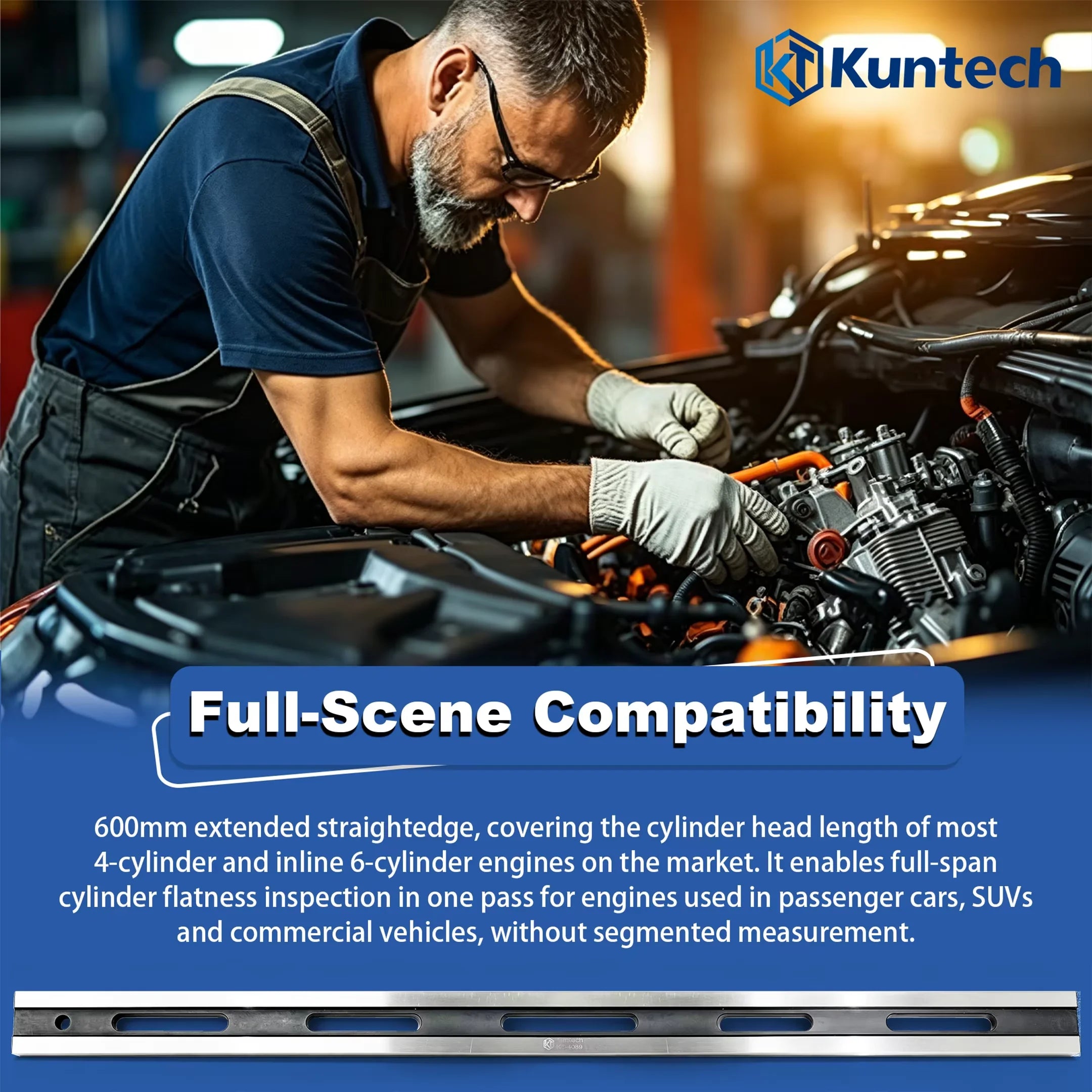 630mm Professional Cylinder Head Straightedge,Engine Block Surface Flatness Gauge Ruler ±0.03mm High Precision Carbon Steel with 0.02-1.0mm Feeler Gauge Set for Cylinder Plane Detection Flywheel Deformation Inspection Automo Blackbox Automotive Diagnostics