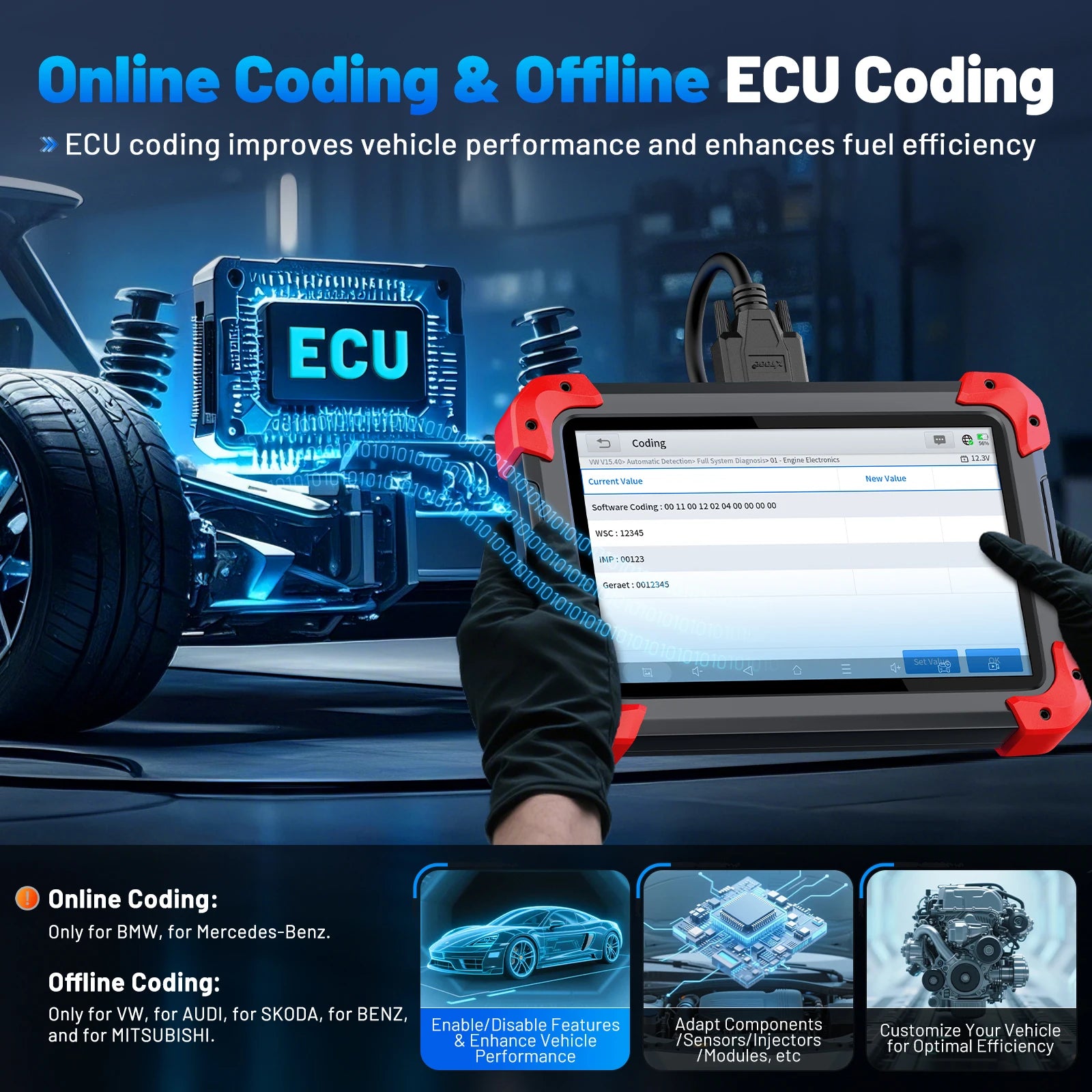 XTOOL D7 V2.0 OBD2 Automotive Scanner Key Programmer All System Car Diagnostic Tool ECU Coding with 39+ Resets CANFD DOIP FCA Blackbox Automotive Diagnostics