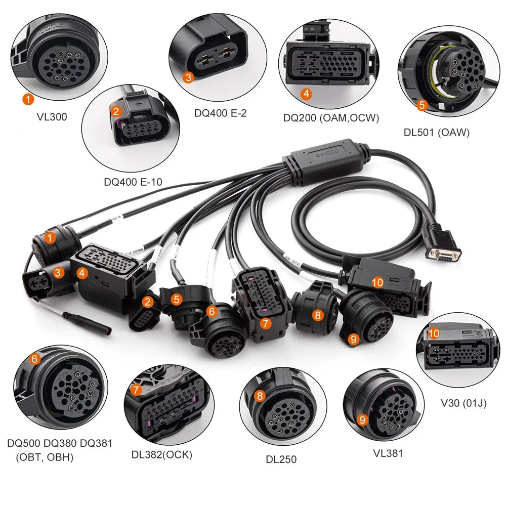 GODIAG Gearbox Cable 9-in-1 Set for V-A-G V30/ DQ200/ DL501/ VL300/ VL381/ DQ500/ DQ250/ DQ380/ DQ381/ DQ400E/ DL382 Pre-sale Blackbox Automotive Diagnostics